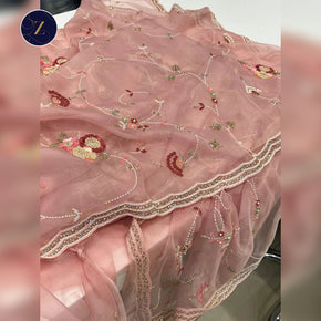 Pink Organza Jaal Moti Sequin Embroidery Saree