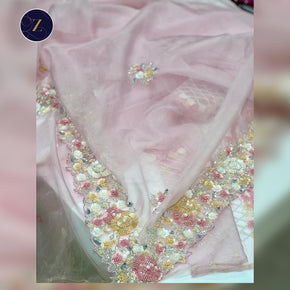 Pink Organza Knot Embroidery Saree