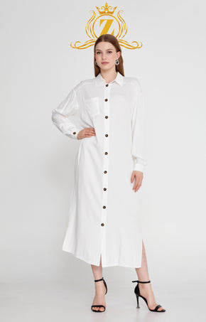 Long Sleeve Midi Linen Column Regular Casual Dress