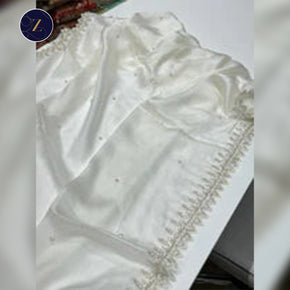 White Satin Organza Heavy Blouse Saree